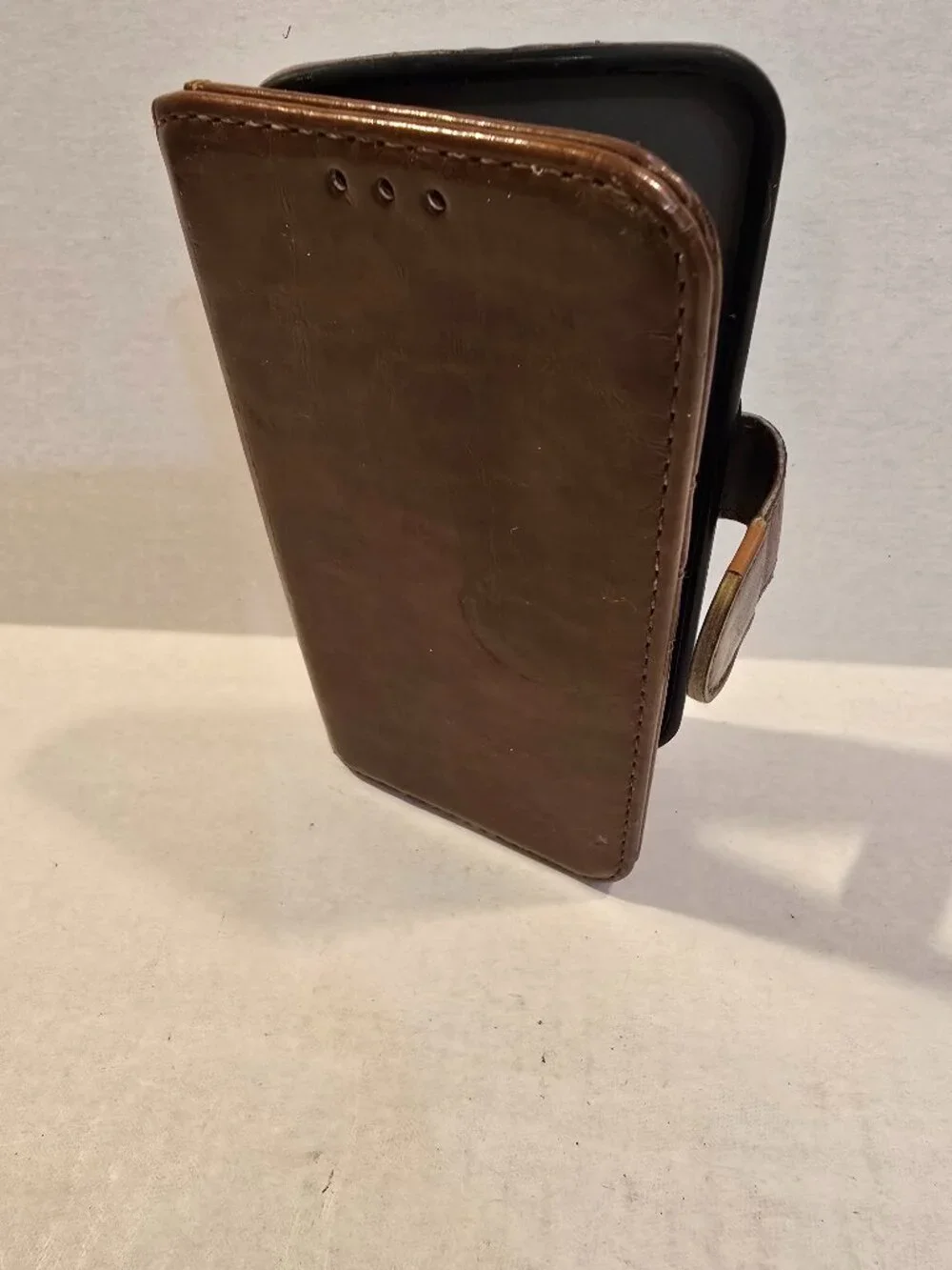 Phone Case Brown Leather Magnetic Closure Wallet Credit Cards 3